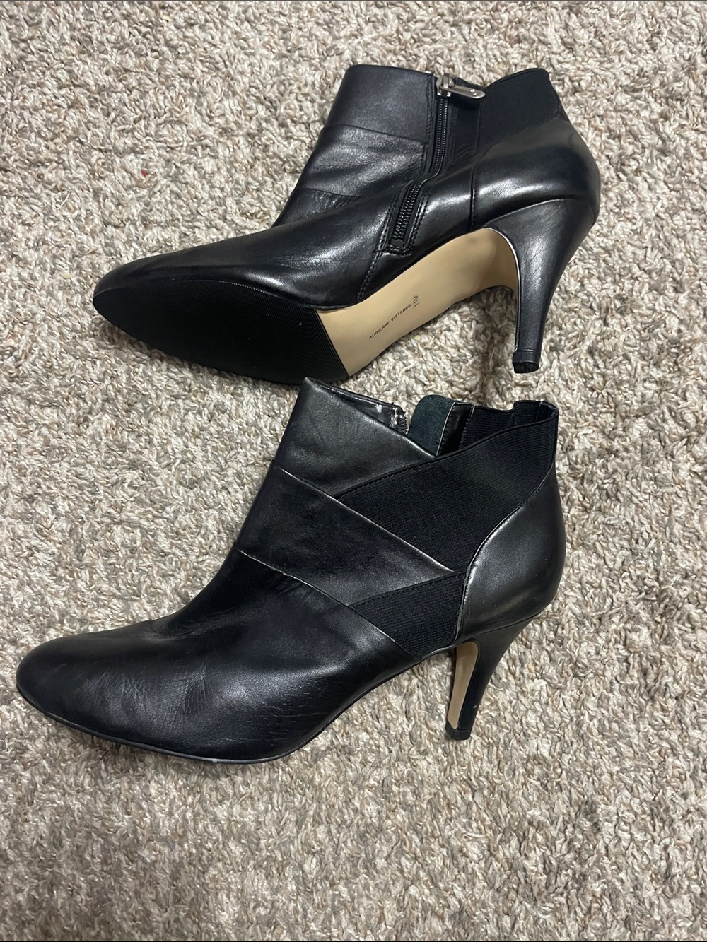 Adrienne Vittadini Black Leather Ankle Booties with Side Zip